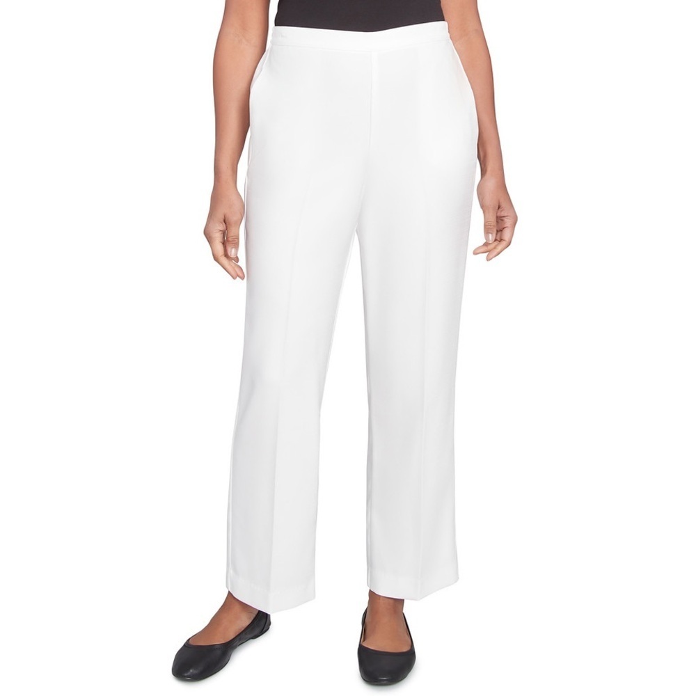 Alfred Dunner White Straight Leg Pants Stretch Pull On Elastic Waist Workwear